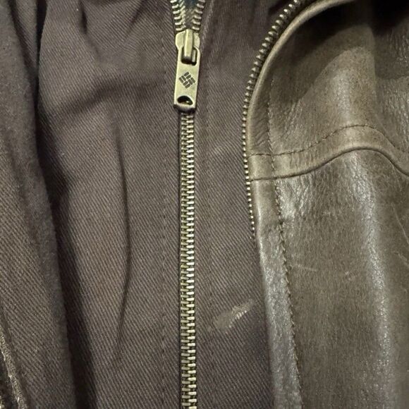 Vintage Columbia Heavy Leather Coat Jacket Mens L Brown Plaid Lining Zip Front - Picture 7 of 11